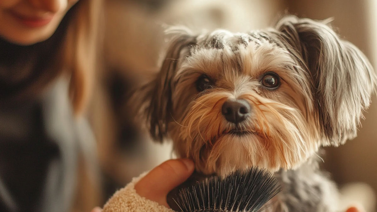 Brushing a little dog