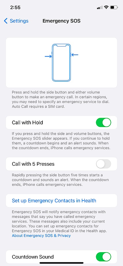 safety settings on your iphone: 5 presses call 911