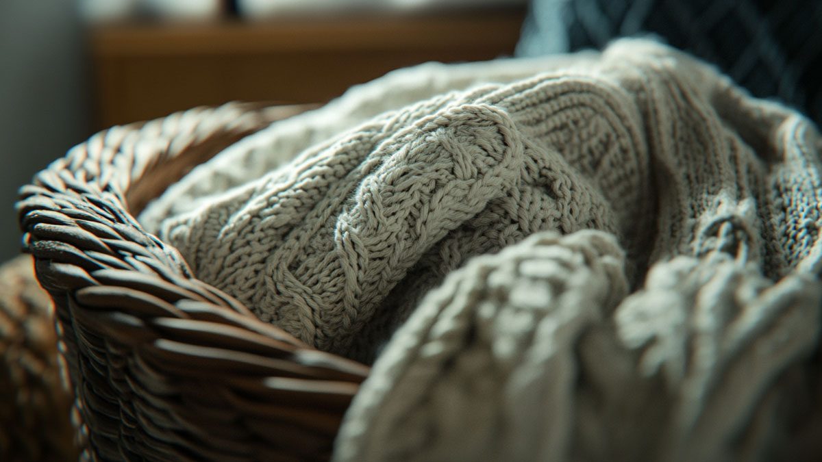 Jumper in washing basket