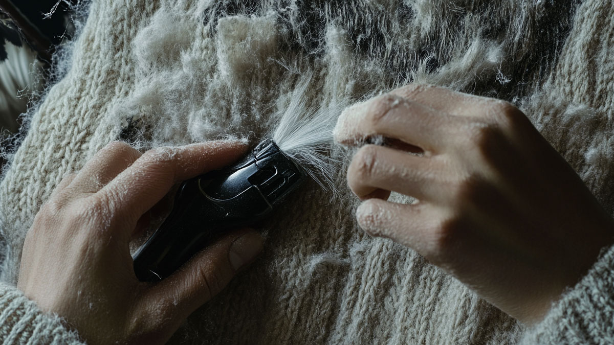 A tool removing hair from fabric