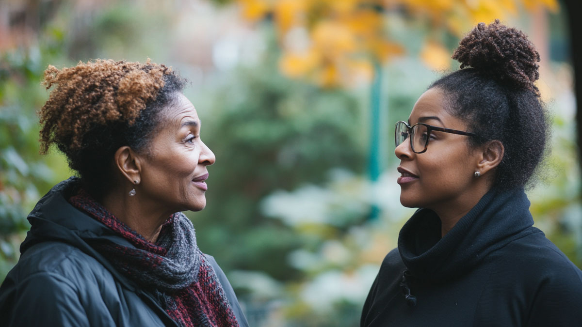Mother listening to daughter