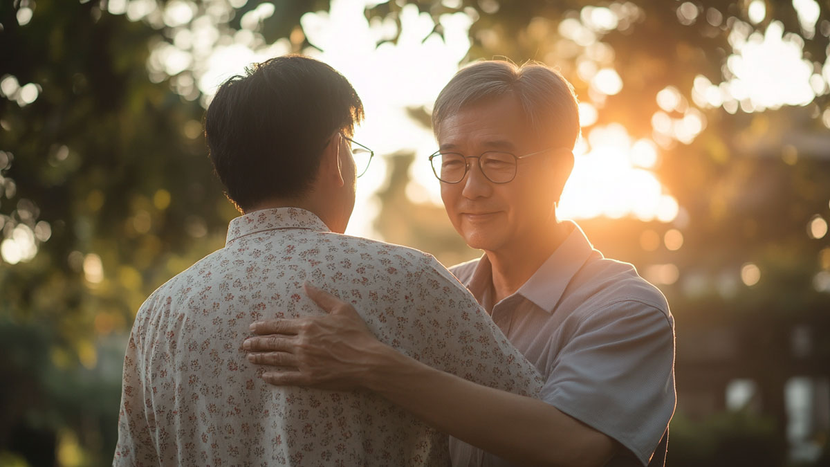 Father patting son on his back